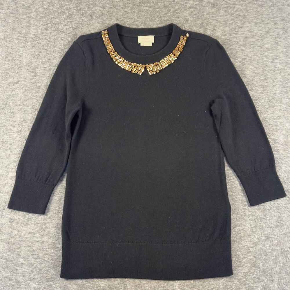 Kate Spade New York Sweater Womens Medium Black Jeweled Collar Wool Cashmere